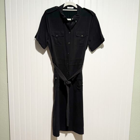 Equipment Dresses & Skirts - Equipment Black Silk Shirt Dress Belted Size Medium